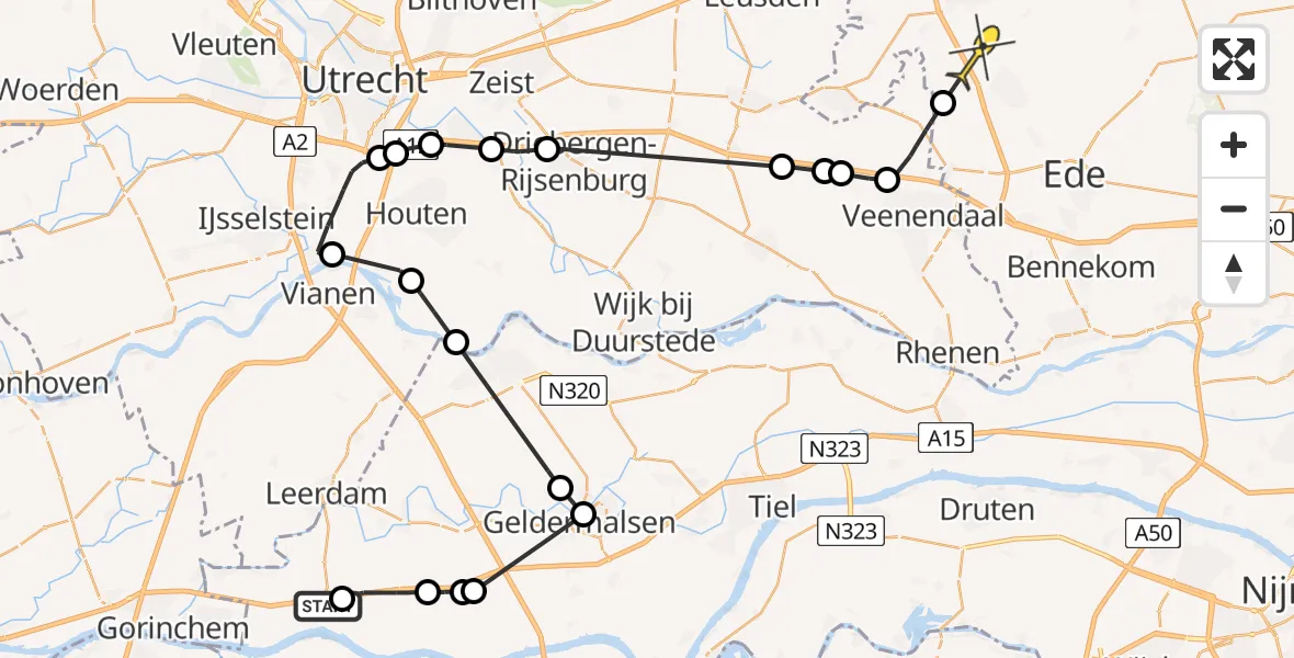 Routekaart van de vlucht: Politiehelikopter naar Lunteren, Scharrenburgersteeg