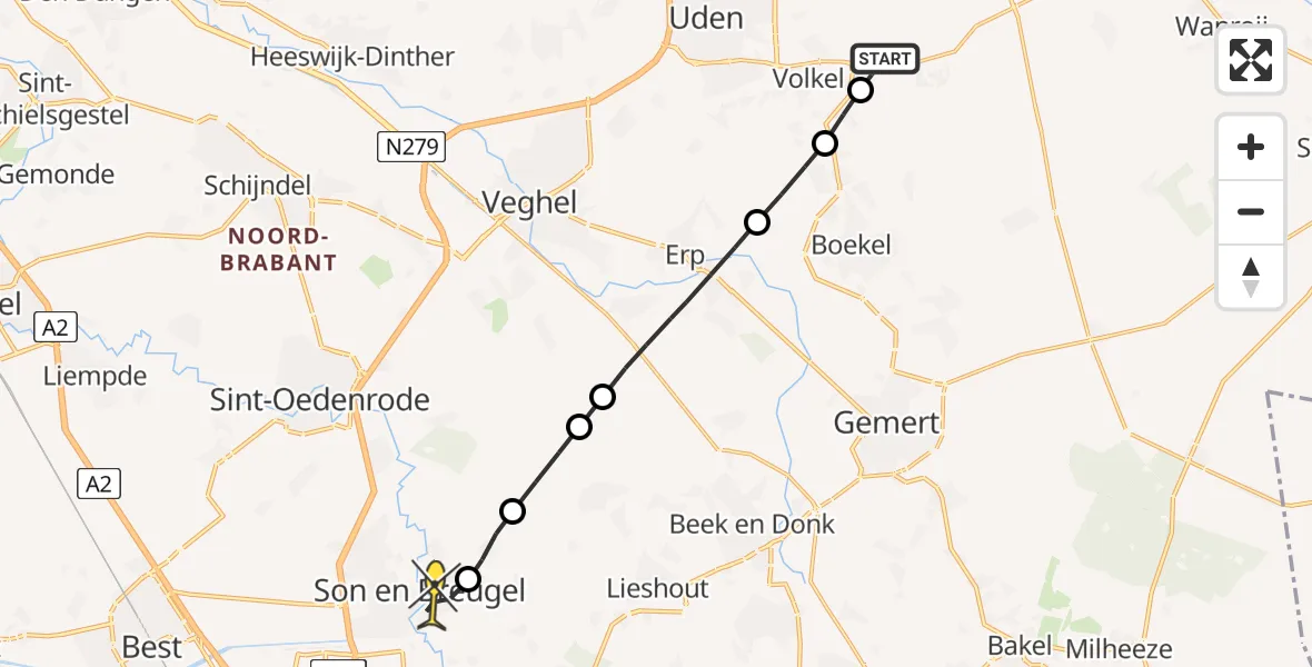 Routekaart van de vlucht: Lifeliner 3 naar Son en Breugel, Rechtestraat