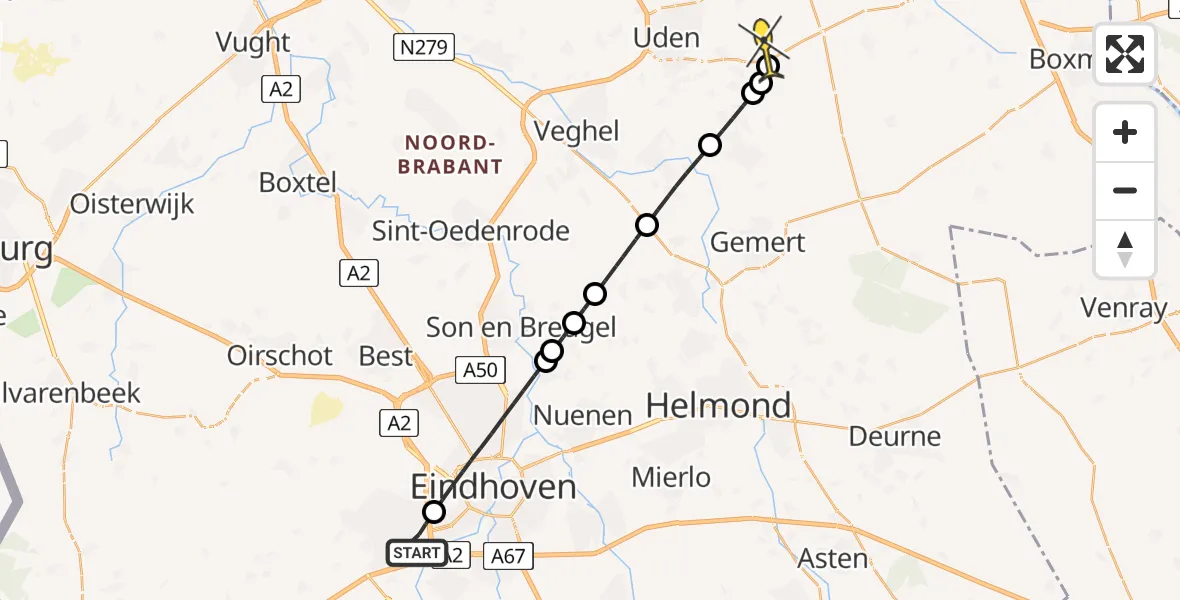 Routekaart van de vlucht: Lifeliner 3 naar Vliegbasis Volkel, Willemstraat