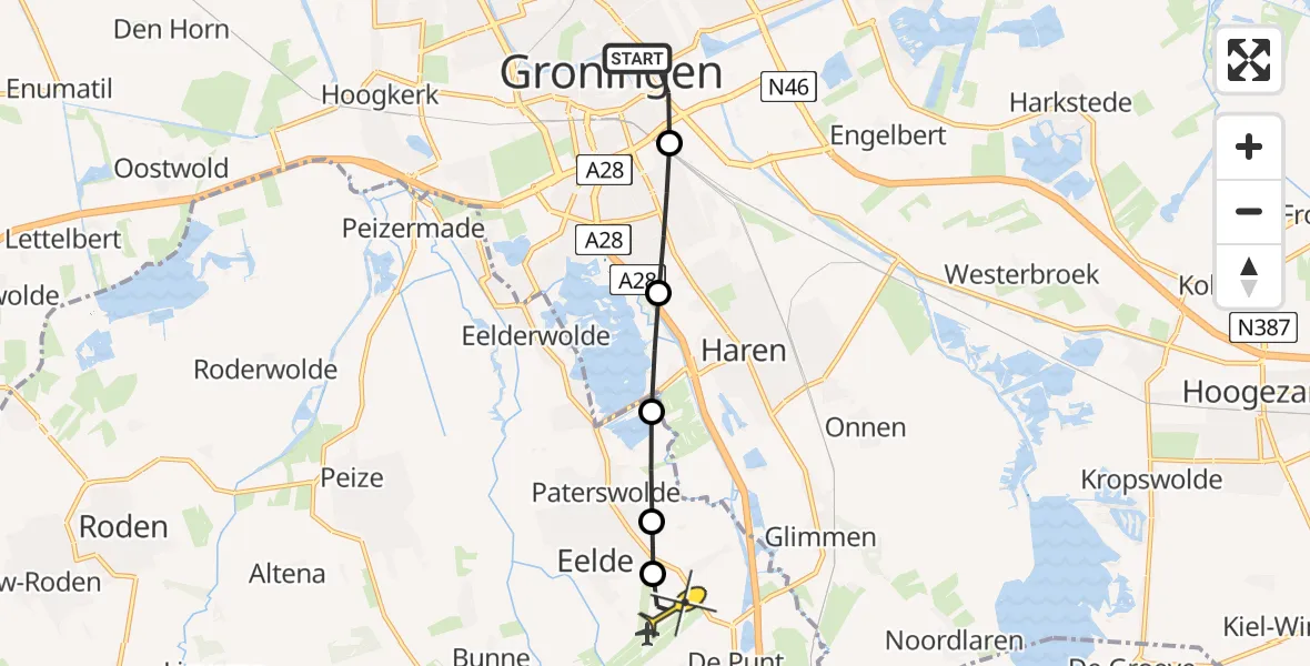 Routekaart van de vlucht: Lifeliner 4 naar Groningen Airport Eelde, Sontplein