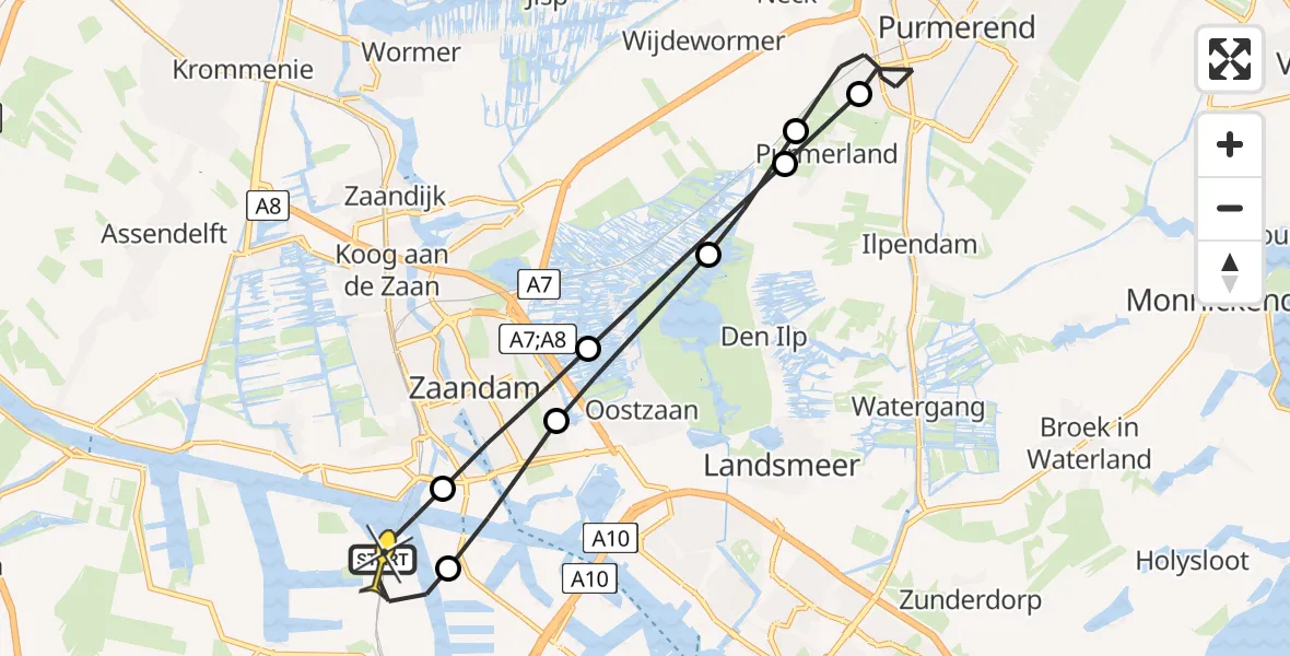 Routekaart van de vlucht: Lifeliner 1 naar Amsterdam Heliport, Grote Tocht