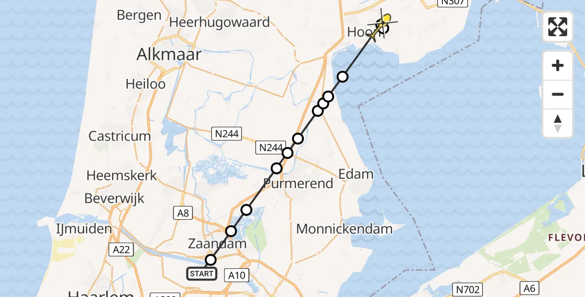 Routekaart van de vlucht: Lifeliner 1 naar Hoorn, Hornweg