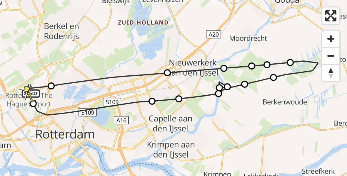 Routekaart van de vlucht: Lifeliner 2 naar Rotterdam The Hague Airport, Bovendijk