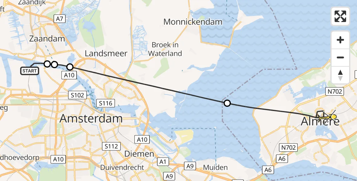 Routekaart van de vlucht: Lifeliner 1 naar Almere, Hemkade