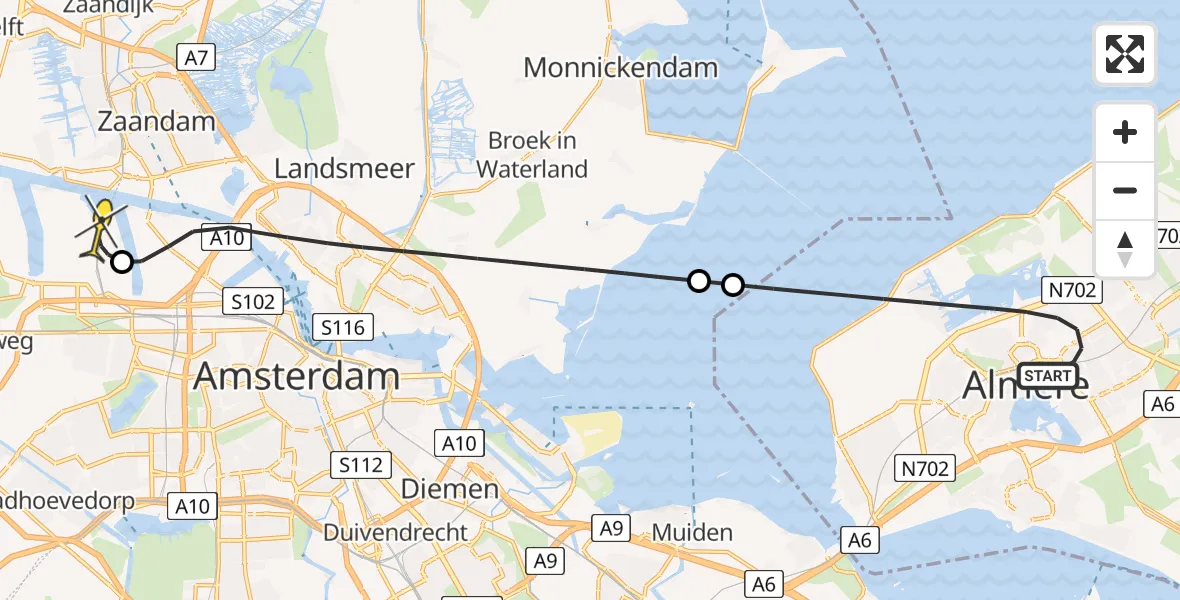 Routekaart van de vlucht: Lifeliner 1 naar Amsterdam Heliport, Leendert Valstarstraat