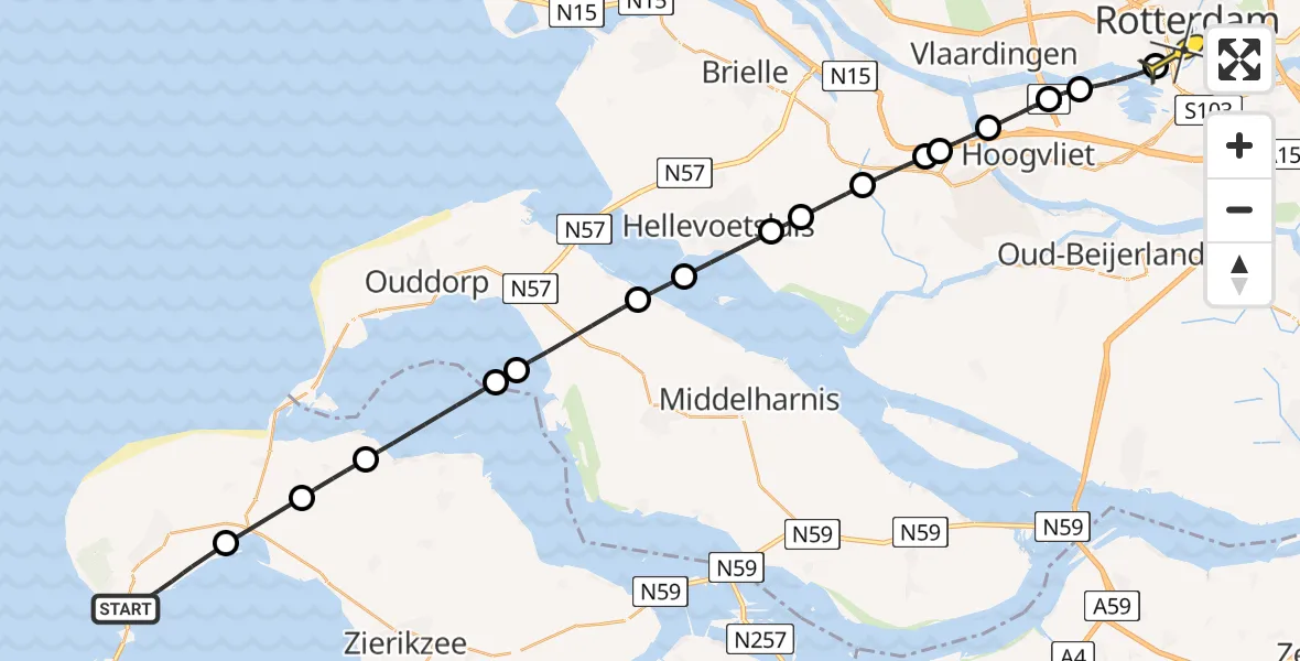 Routekaart van de vlucht: Lifeliner 2 naar Erasmus MC, Westboutweg