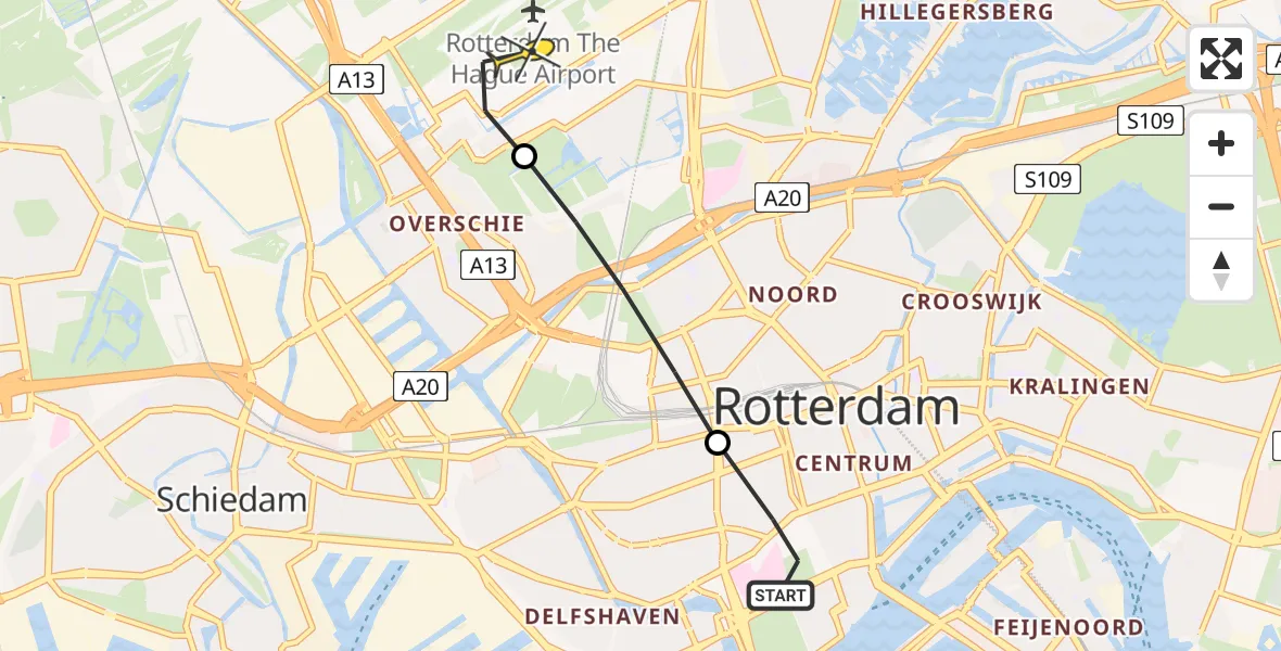 Routekaart van de vlucht: Lifeliner 2 naar Rotterdam The Hague Airport, Henegouwerlaan