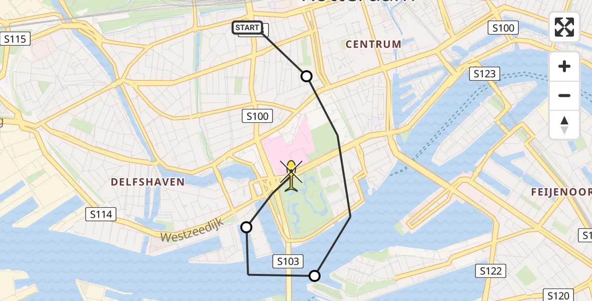 Routekaart van de vlucht: Lifeliner 1 naar Erasmus MC, Museumlaan