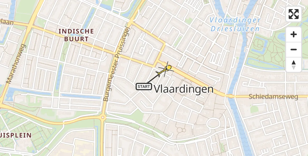 Routekaart van de vlucht: Lifeliner 2 naar Vlaardingen, Baljuwstraat