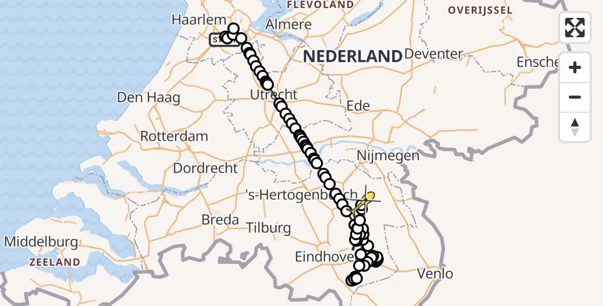 Routekaart van de vlucht: Politieheli naar Vliegbasis Volkel, Aalsmeer
