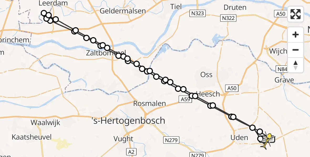 Routekaart van de vlucht: Lifeliner 3 naar Vliegbasis Volkel, Zeelandsedijk