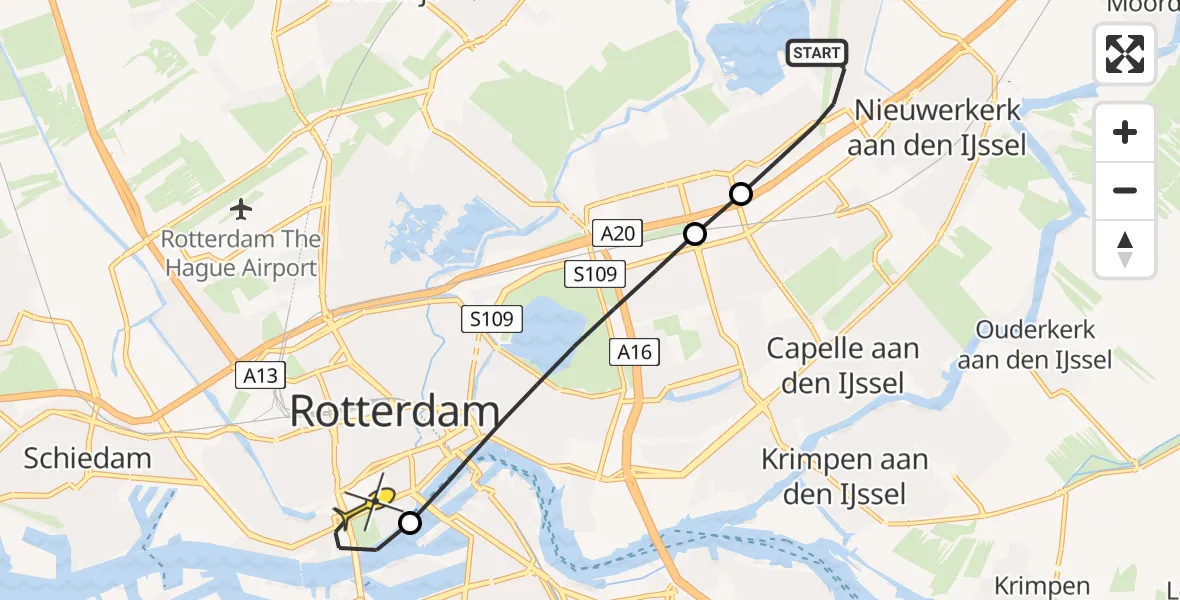 Routekaart van de vlucht: Lifeliner 2 naar Erasmus MC, Jan Sluijtersstraat