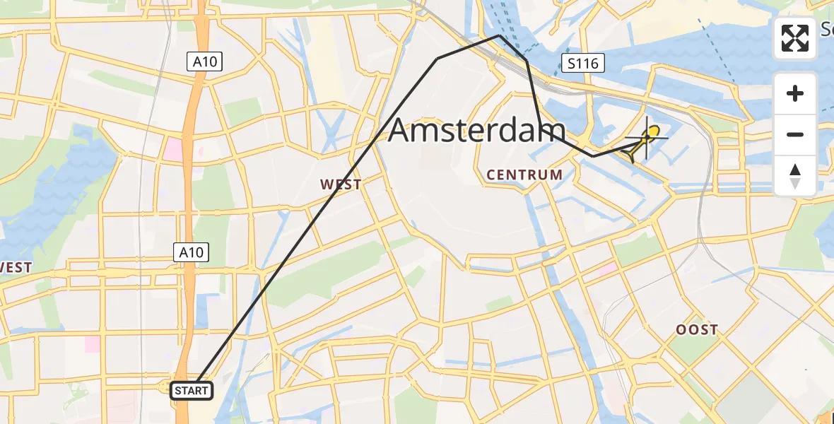 Routekaart van de vlucht: Politiehelikopter naar Amsterdam, Hildebrandstraat