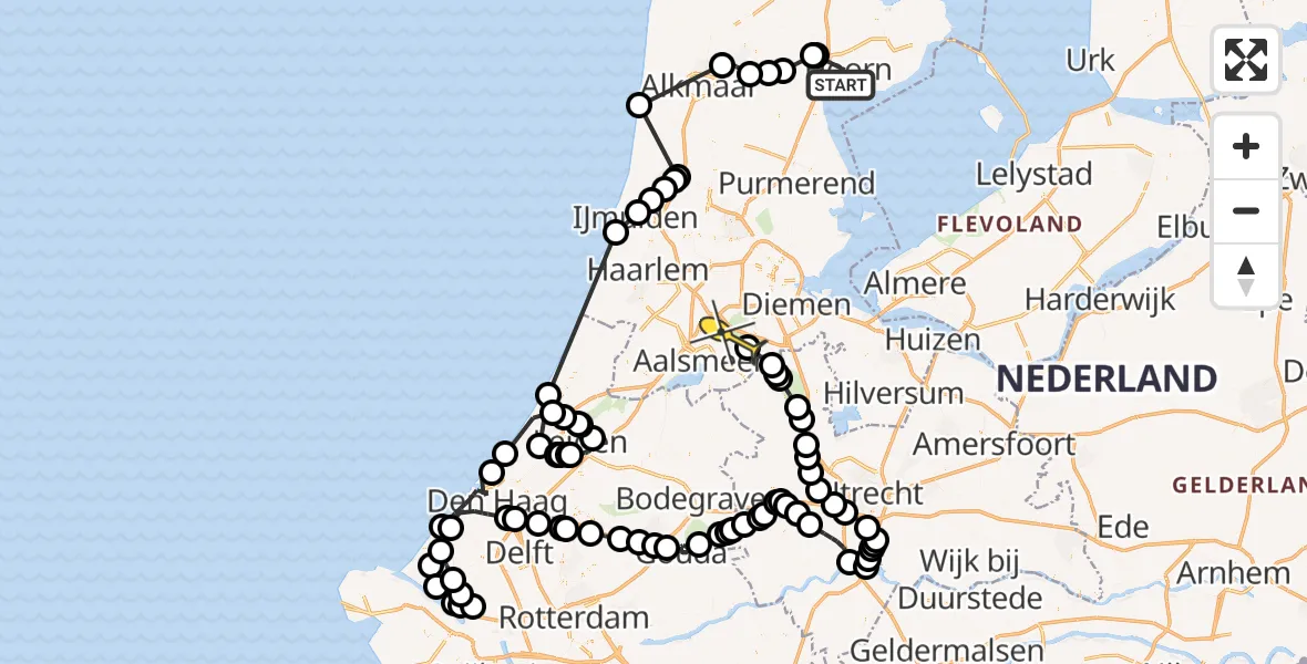 Vluchtroute Politiehelikopter van Hoorn naar Amstelveen