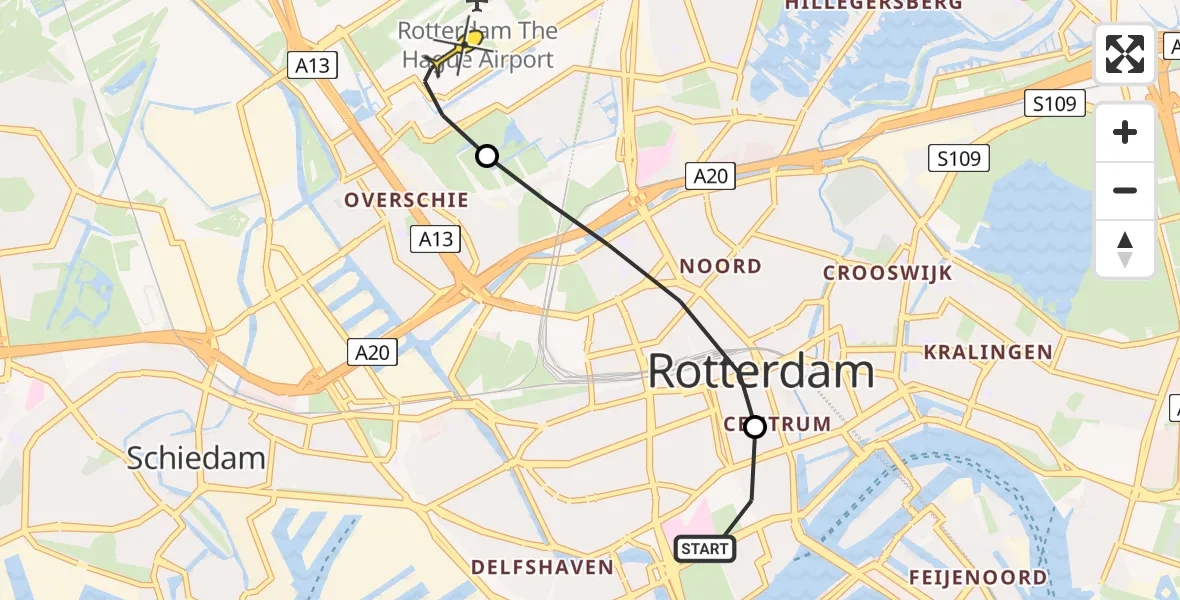 Routekaart van de vlucht: Lifeliner 2 naar Rotterdam The Hague Airport, Jan Evertsenplaats