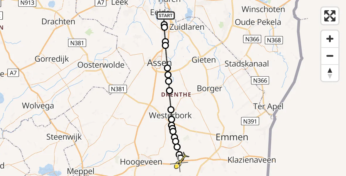 Routekaart van de vlucht: Lifeliner 4 naar Zwinderen, Moespot