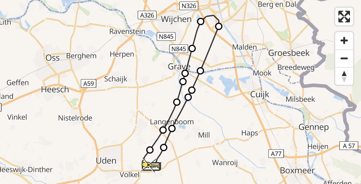 Routekaart van de vlucht: Lifeliner 3 naar Vliegbasis Volkel, Zeelandsedijk