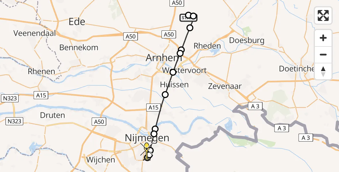 Routekaart van de vlucht: Lifeliner 3 naar Radboud Universitair Medisch Centrum, Grijze Berg