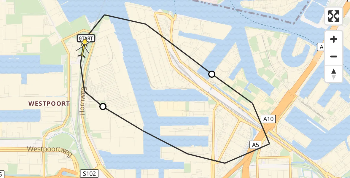 Routekaart van de vlucht: Lifeliner 1 naar Amsterdam Heliport, Westhavenweg