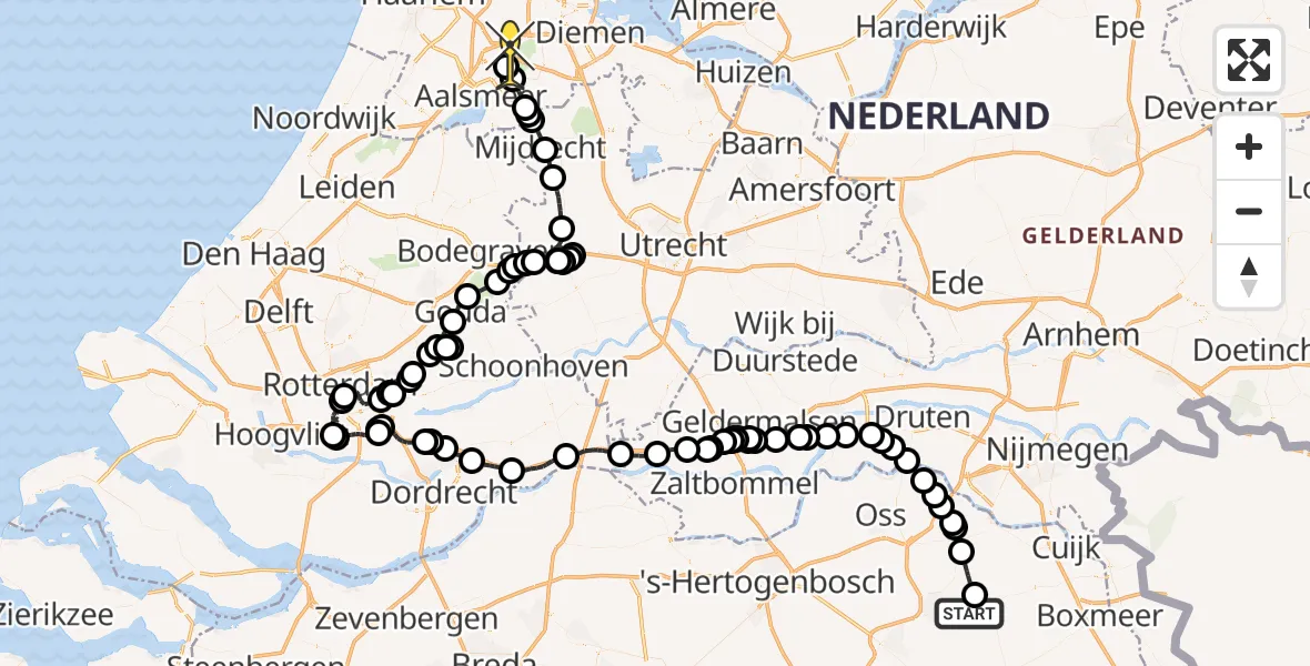 Vluchtroute Politiehelikopter van Vliegbasis Volkel naar Schiphol
