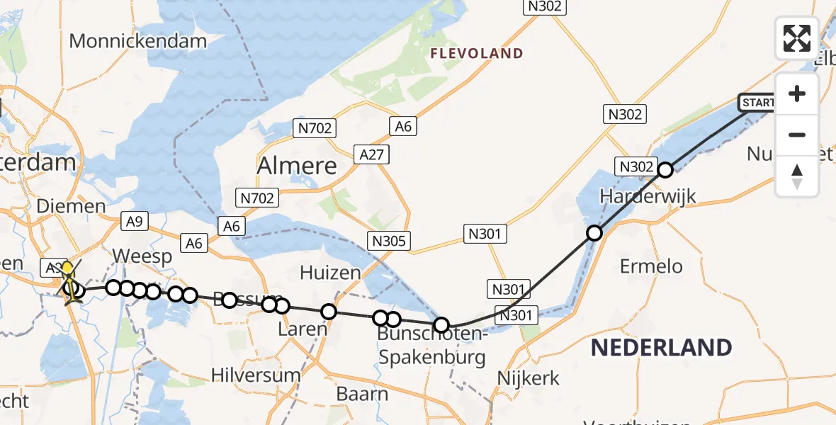 Routekaart van de vlucht: Lifeliner 1 naar Academisch Medisch Centrum (AMC), Bremerbergdijk