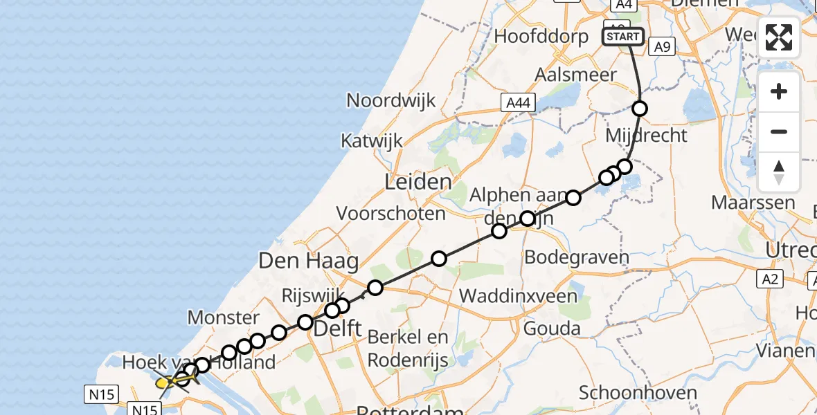 Routekaart van de vlucht: Politiehelikopter naar Maasvlakte Heliport, Noorddammerlaan