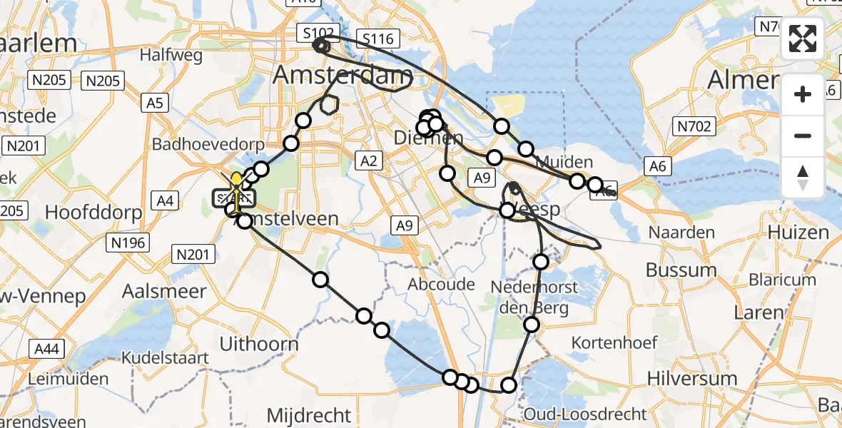 Routekaart van de vlucht: Politiehelikopter naar Schiphol, Nieuwemeerdijk