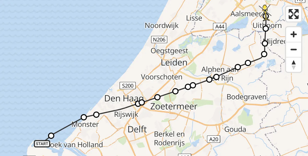 Routekaart van de vlucht: Politiehelikopter naar Amstelveen, Prinses Máximaweg