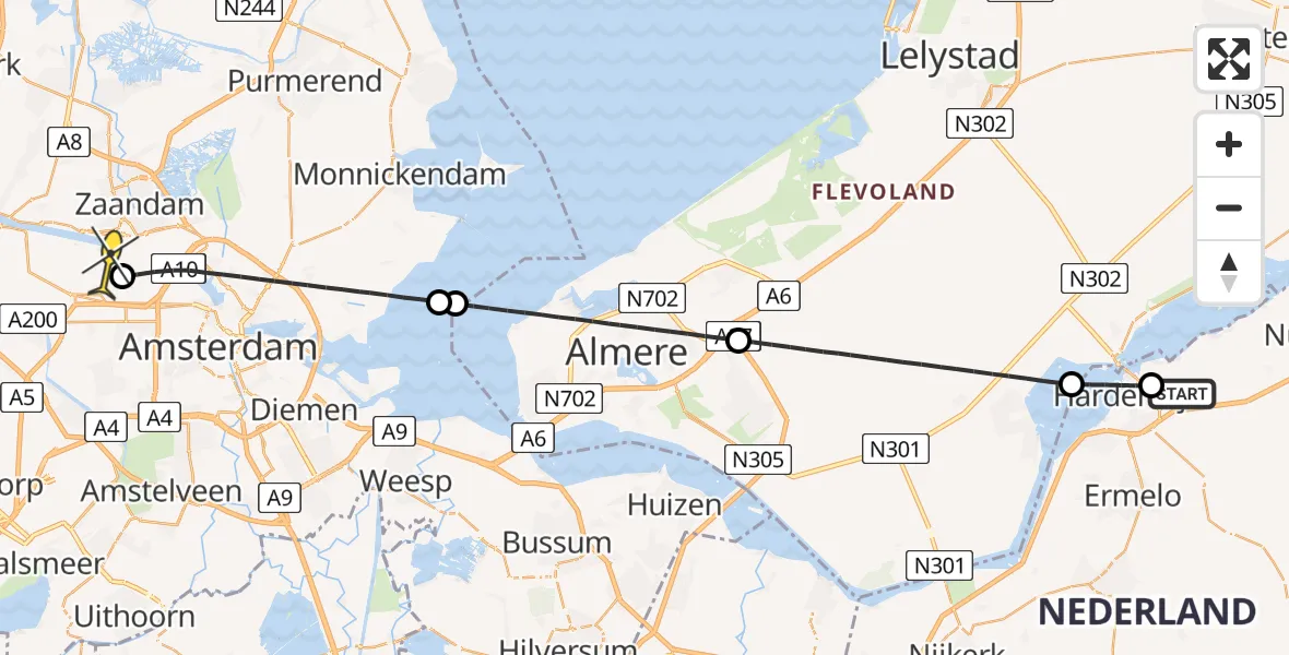 Routekaart van de vlucht: Lifeliner 1 naar Amsterdam Heliport, Newtonweg