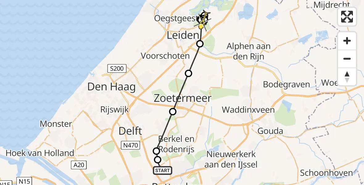 Routekaart van de vlucht: Politiehelikopter naar Oud Ade, Schieveense polder