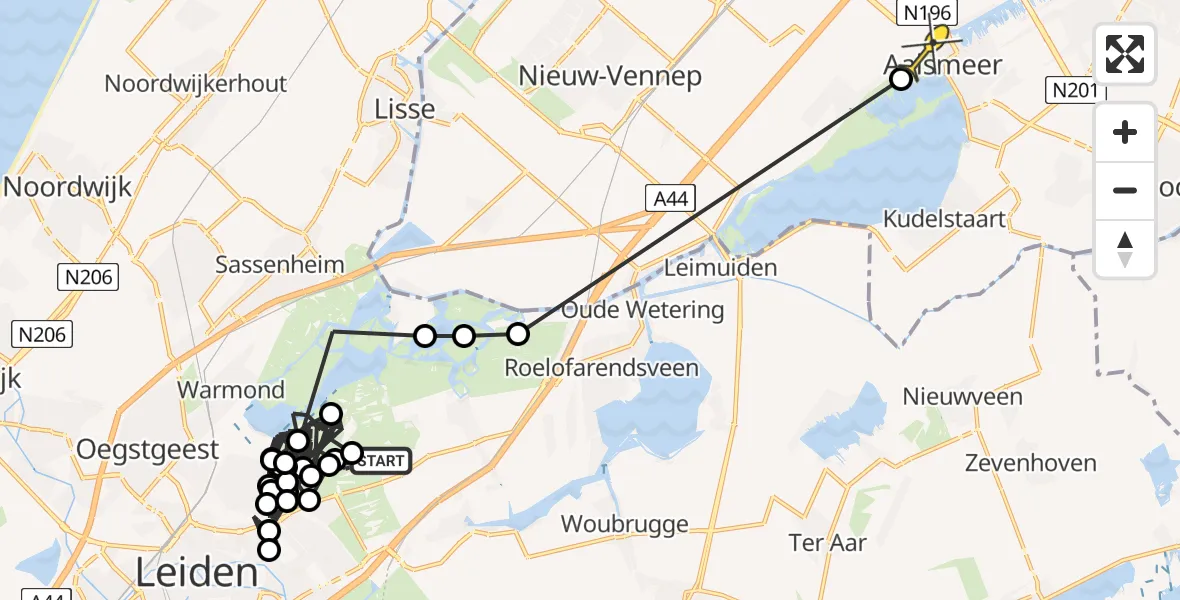Routekaart van de vlucht: Politiehelikopter naar Aalsmeer, Langebrug
