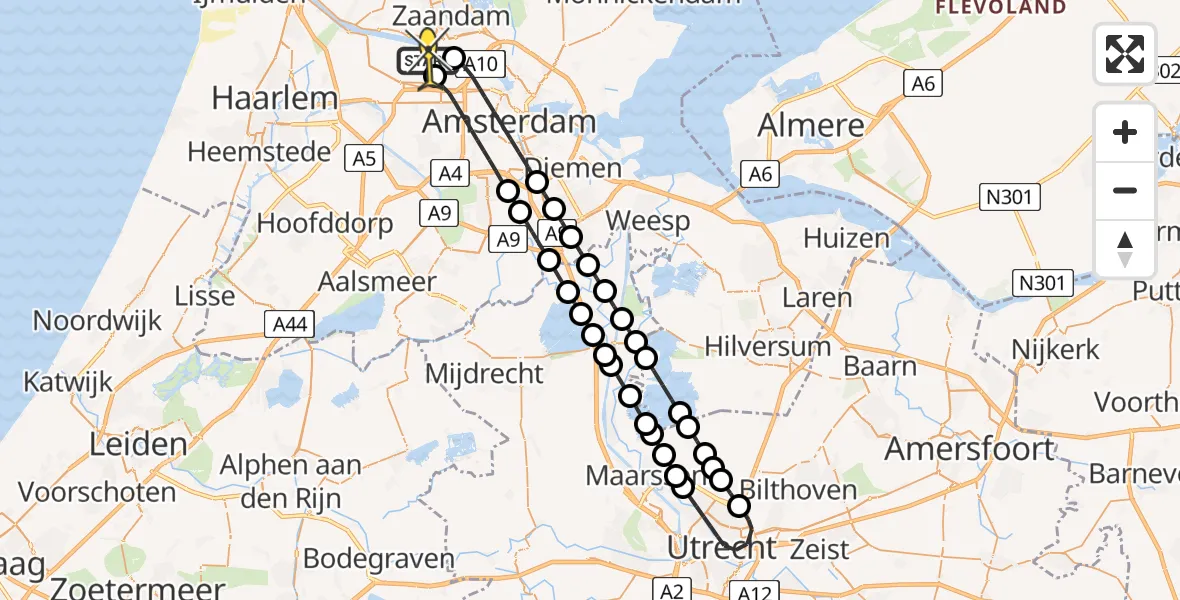 Routekaart van de vlucht: Lifeliner 1 naar Amsterdam Heliport, Dukdalfweg