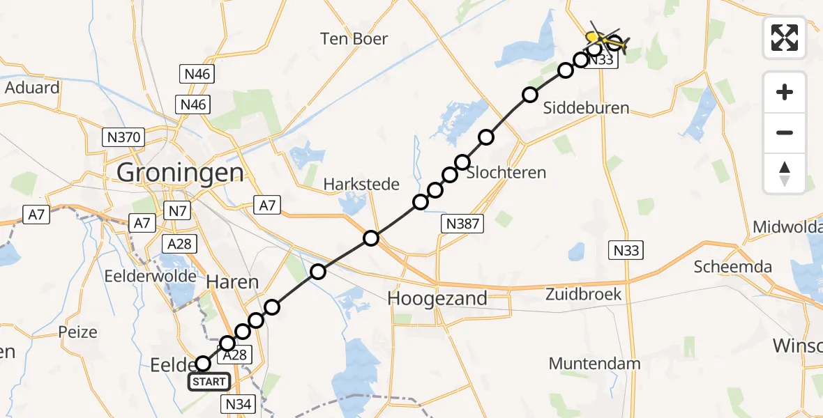 Routekaart van de vlucht: Lifeliner 4 naar Siddeburen, Vosbergerlaan