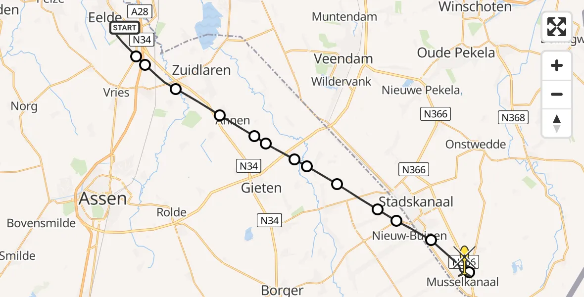 Routekaart van de vlucht: Lifeliner 4 naar Mussel, Eskampenweg