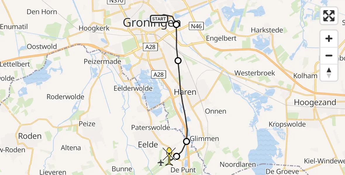 Routekaart van de vlucht: Lifeliner 4 naar Groningen Airport Eelde, Damsterdiep