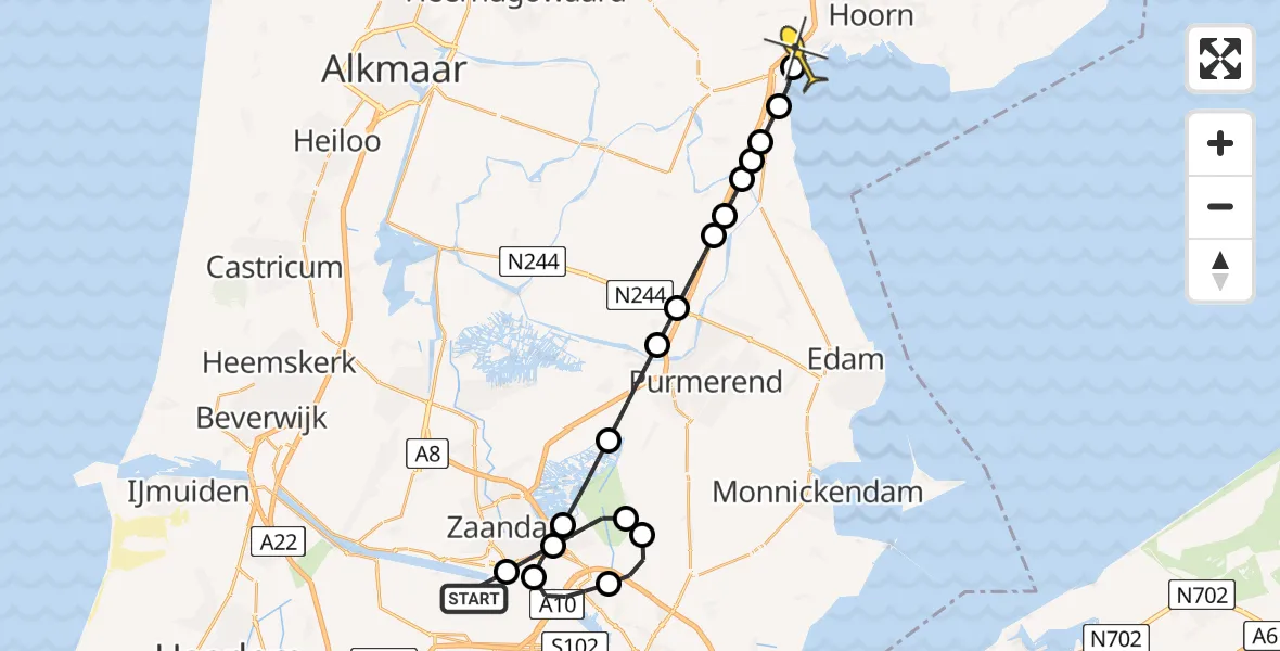 Routekaart van de vlucht: Lifeliner 1 naar Hoorn, Symon Spiersweg