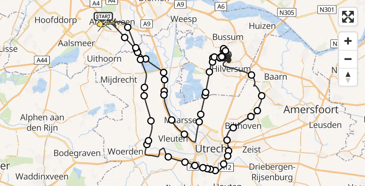 Routekaart van de vlucht: Politiehelikopter naar Amstelveen, Keizer Karelweg