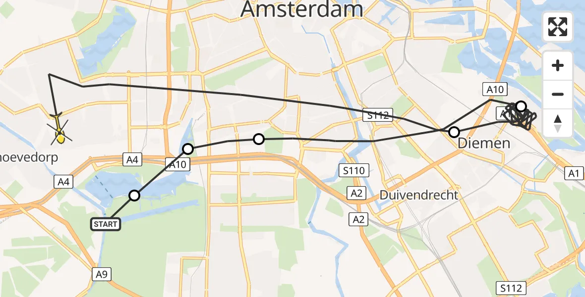 Routekaart van de vlucht: Politieheli naar Amsterdam, Polder Meerzicht