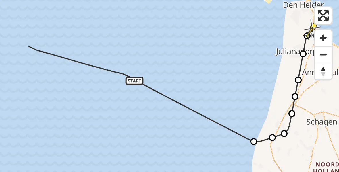 Routekaart van de vlucht: Kustwachthelikopter naar Vliegveld De Kooy, Luchthavenweg