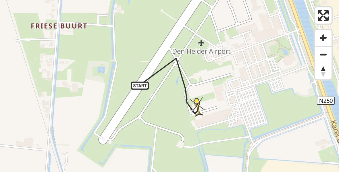 Routekaart van de vlucht: Kustwachthelikopter naar Vliegveld De Kooy, Luchthavenweg