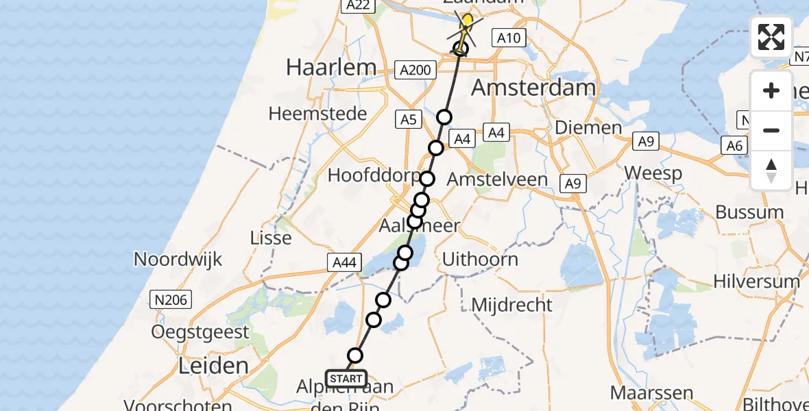 Routekaart van de vlucht: Lifeliner 1 naar Amsterdam Heliport, Heuvelweg