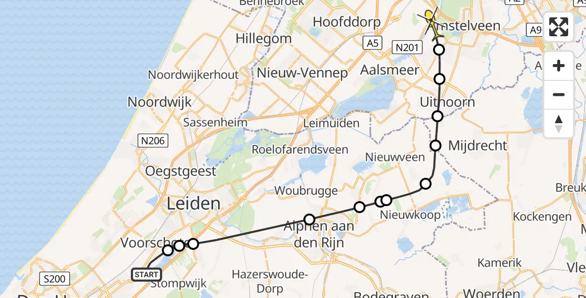 Routekaart van de vlucht: Politiehelikopter naar Aalsmeer, Bosrandlaan