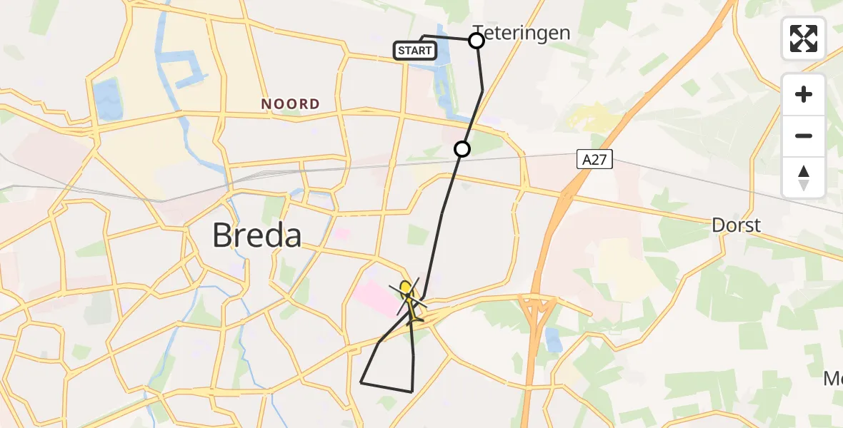 Routekaart van de vlucht: Lifeliner 2 naar Breda, Voorste Brand