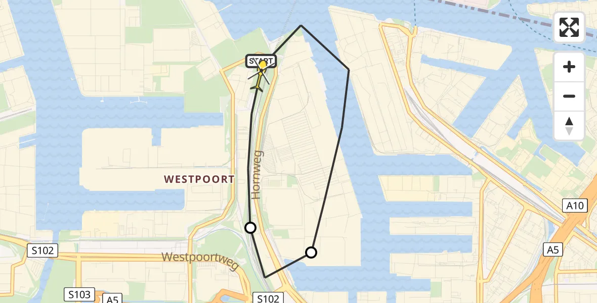Routekaart van de vlucht: Lifeliner 1 naar Amsterdam Heliport, Westhavenweg