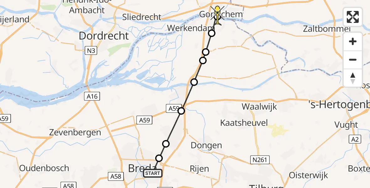 Routekaart van de vlucht: Lifeliner 2 naar Gorinchem, Hermelijnstraat