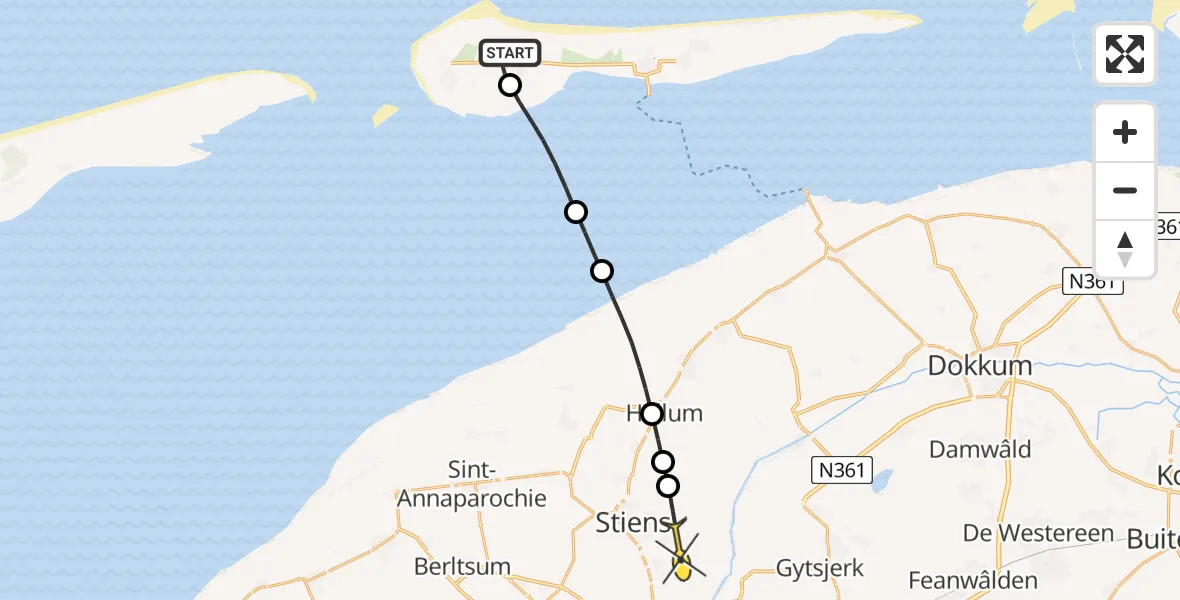 Routekaart van de vlucht: Ambulancehelikopter naar Britsum, Looweg