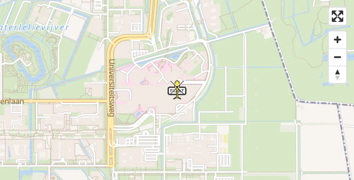 Routekaart van de vlucht: Lifeliner 2 naar Universitair Medisch Centrum Utrecht, UMC Ambulancetunnel