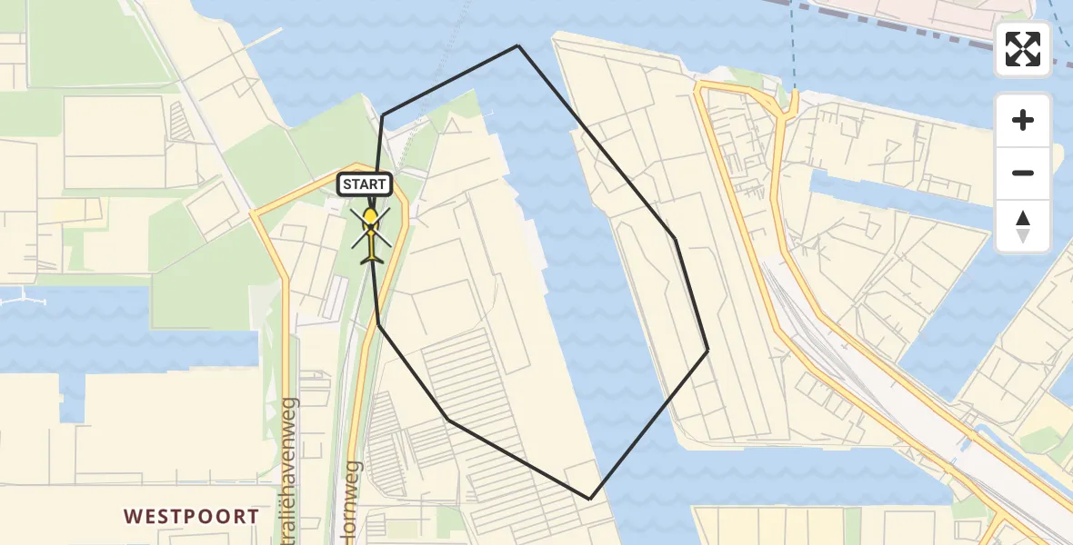 Routekaart van de vlucht: Lifeliner 1 naar Amsterdam Heliport, Grote Tocht