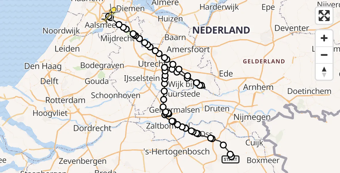 Vluchtroute Politiehelikopter van Vliegbasis Volkel naar Schiphol