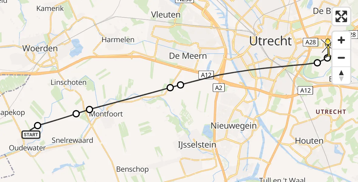 Routekaart van de vlucht: Lifeliner 2 naar Universitair Medisch Centrum Utrecht, Zuid-Linschoterzandweg